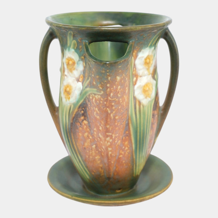 Roseville Jonquil Brown 1931 Vintage Arts & Crafts Pottery Crocus Pot Vase 96-7 - Just Art Pottery