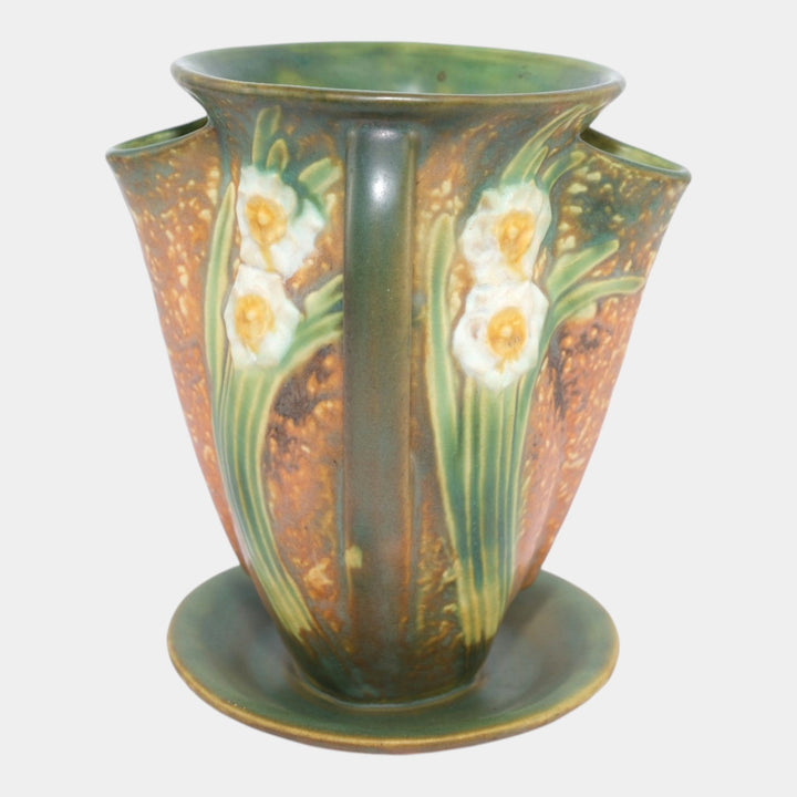 Roseville Jonquil Brown 1931 Vintage Arts & Crafts Pottery Crocus Pot Vase 96-7 - Just Art Pottery