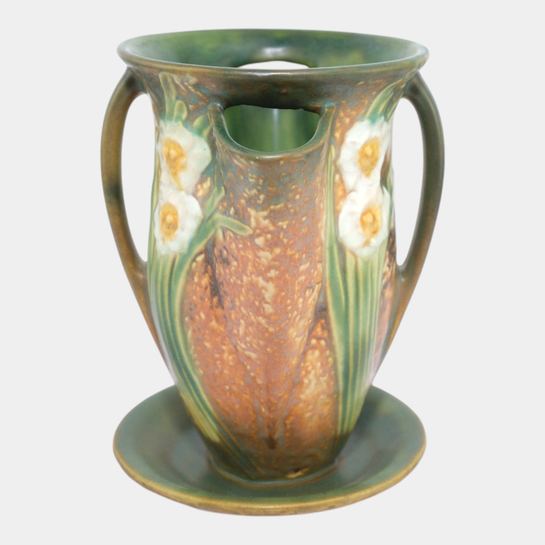 Roseville Jonquil Brown 1931 Vintage Arts & Crafts Pottery Crocus Pot Vase 96-7 - Just Art Pottery