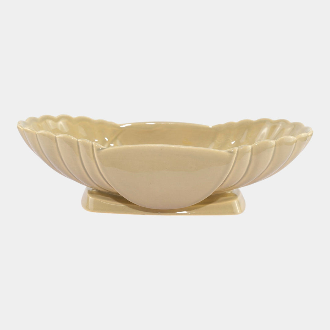 Roseville Mayfair Tan 1952 Mid Century Modern Pottery Console Bowl 1011-12 - Just Art Pottery