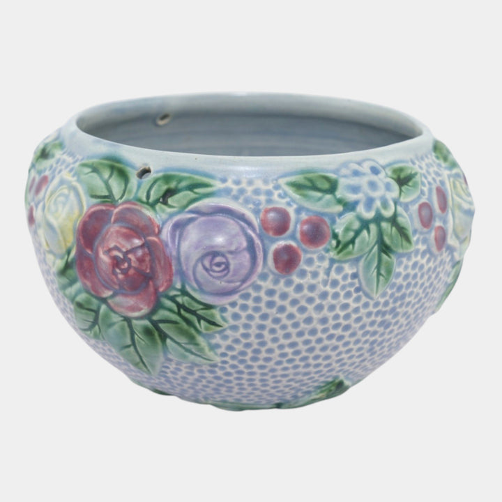 Roseville Rozane Blue Tint 1917 Vintage Art Pottery Ceramic Hanging Basket 330-6 - Just Art Pottery