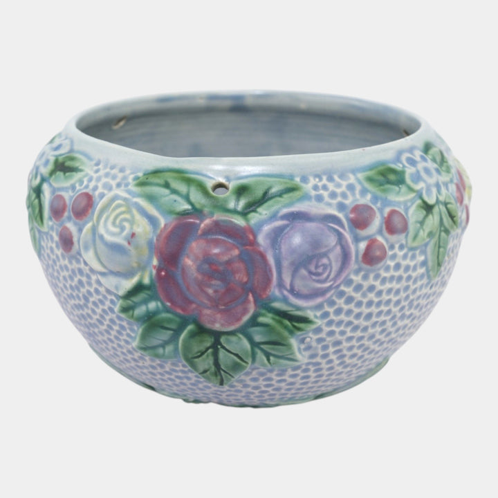 Roseville Rozane Blue Tint 1917 Vintage Art Pottery Ceramic Hanging Basket 330-6 - Just Art Pottery