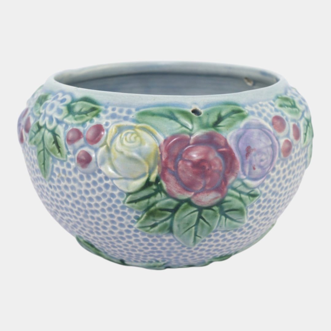Roseville Rozane Blue Tint 1917 Vintage Art Pottery Ceramic Hanging Basket 330-6 - Just Art Pottery