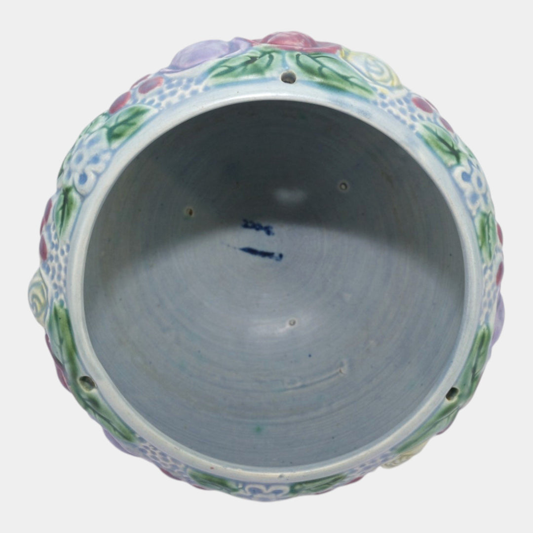 Roseville Rozane Blue Tint 1917 Vintage Art Pottery Ceramic Hanging Basket 330-6 - Just Art Pottery