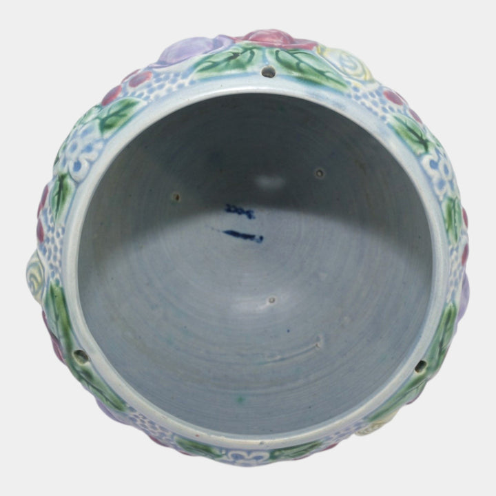 Roseville Rozane Blue Tint 1917 Vintage Art Pottery Ceramic Hanging Basket 330-6 - Just Art Pottery