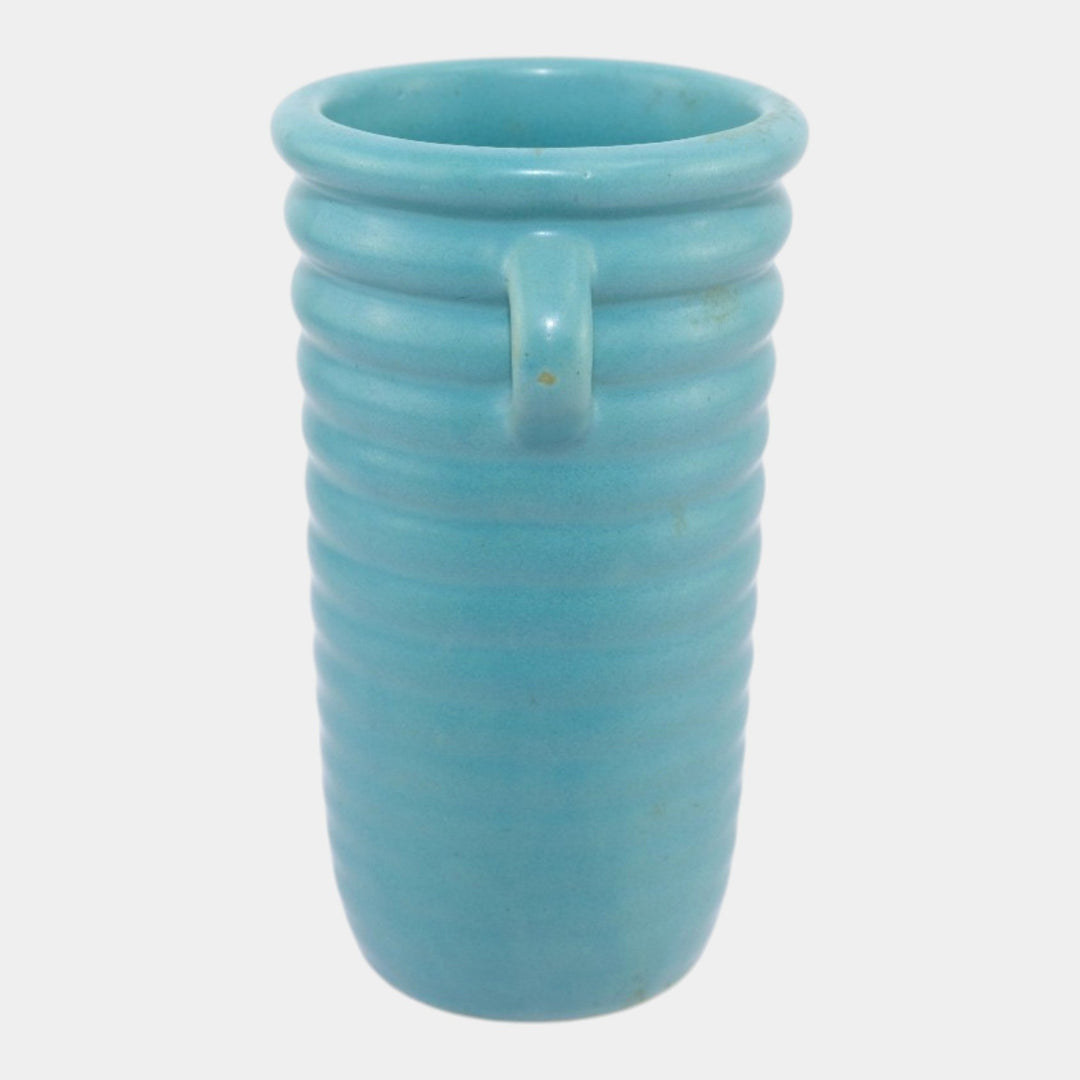 Roseville Solid Colors Aqua Blue 1917 Art Deco Pottery Ceramic Ribbed Vase 609-6 - Just Art Pottery