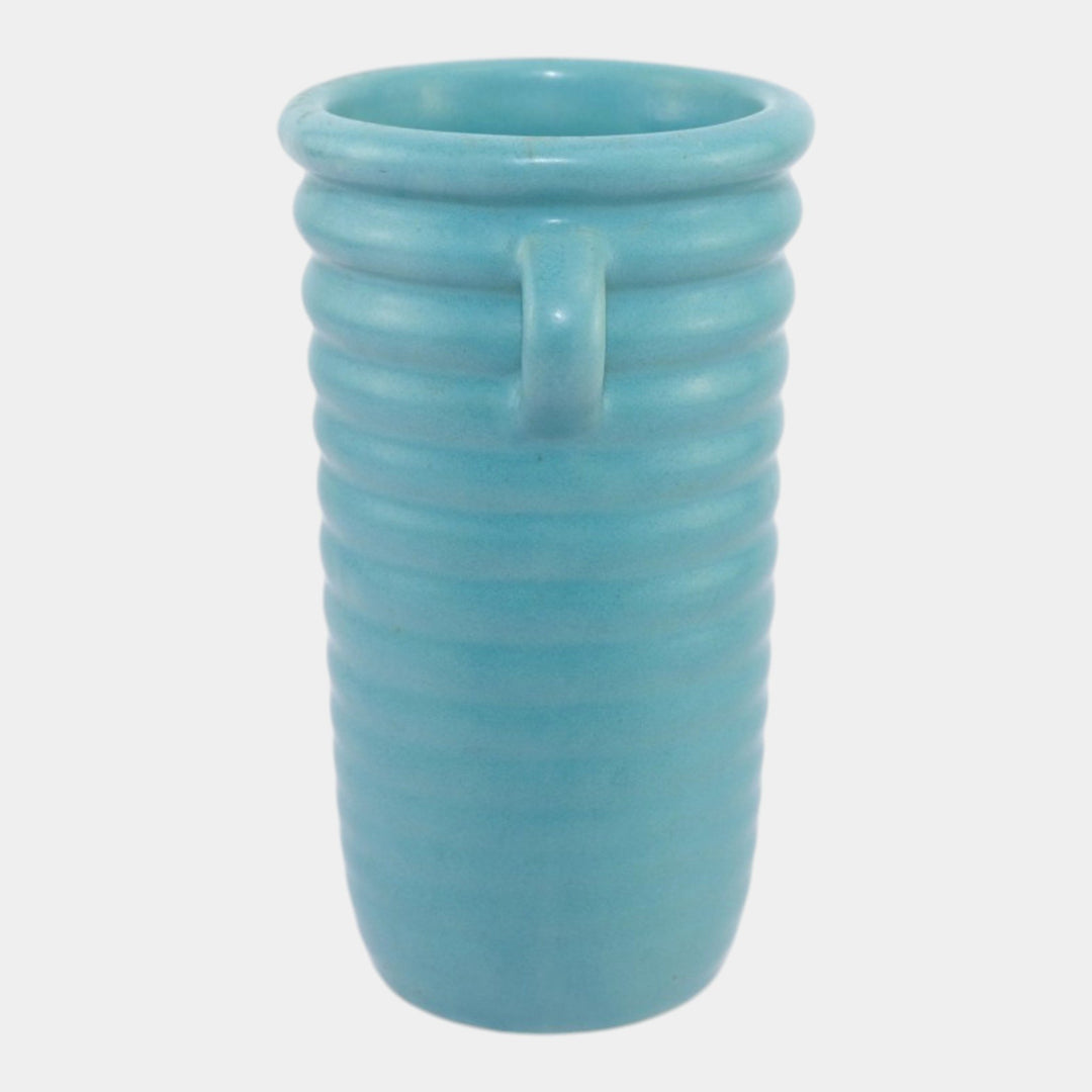 Roseville Solid Colors Aqua Blue 1917 Art Deco Pottery Ceramic Ribbed Vase 609-6 - Just Art Pottery