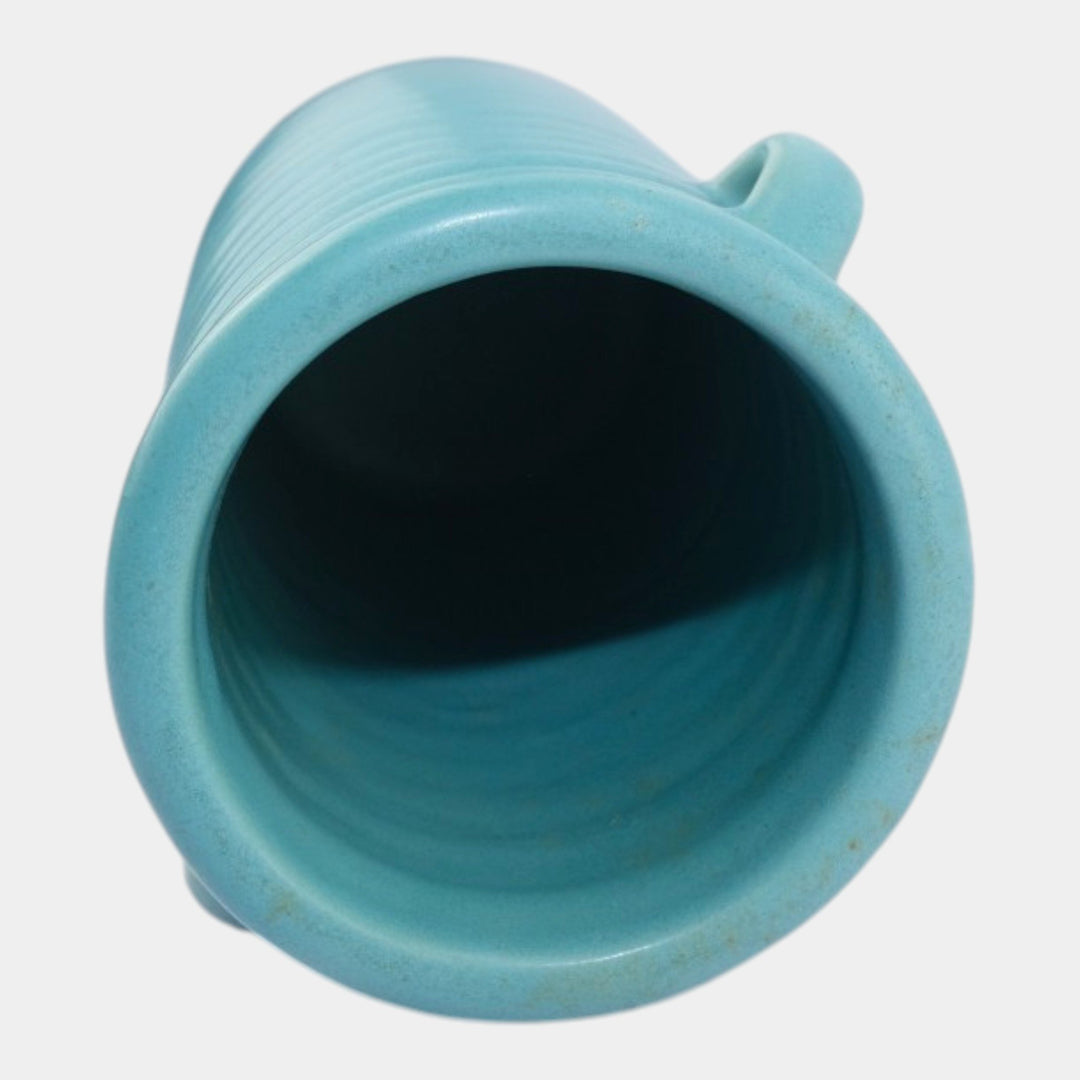 Roseville Solid Colors Aqua Blue 1917 Art Deco Pottery Ceramic Ribbed Vase 609-6 - Just Art Pottery