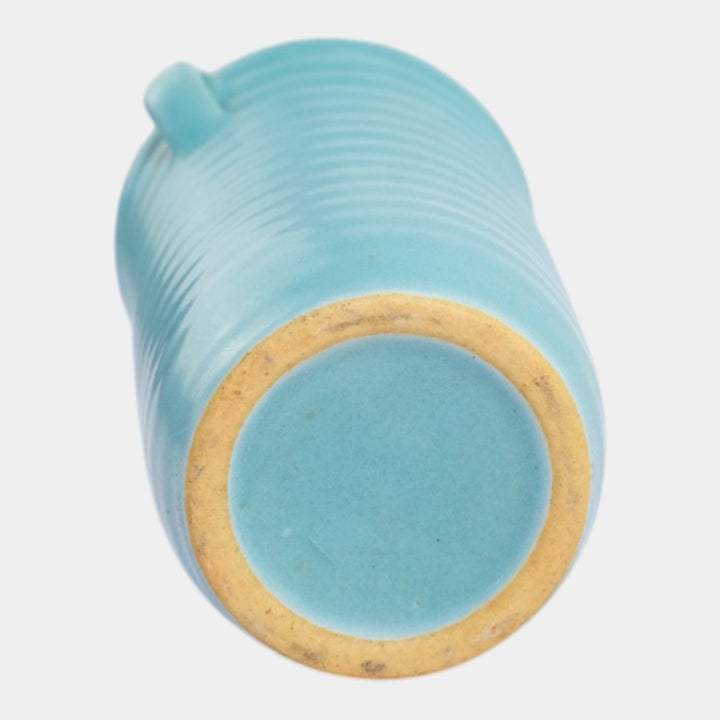 Roseville Solid Colors Aqua Blue 1917 Art Deco Pottery Ceramic Ribbed Vase 609-6 - Just Art Pottery