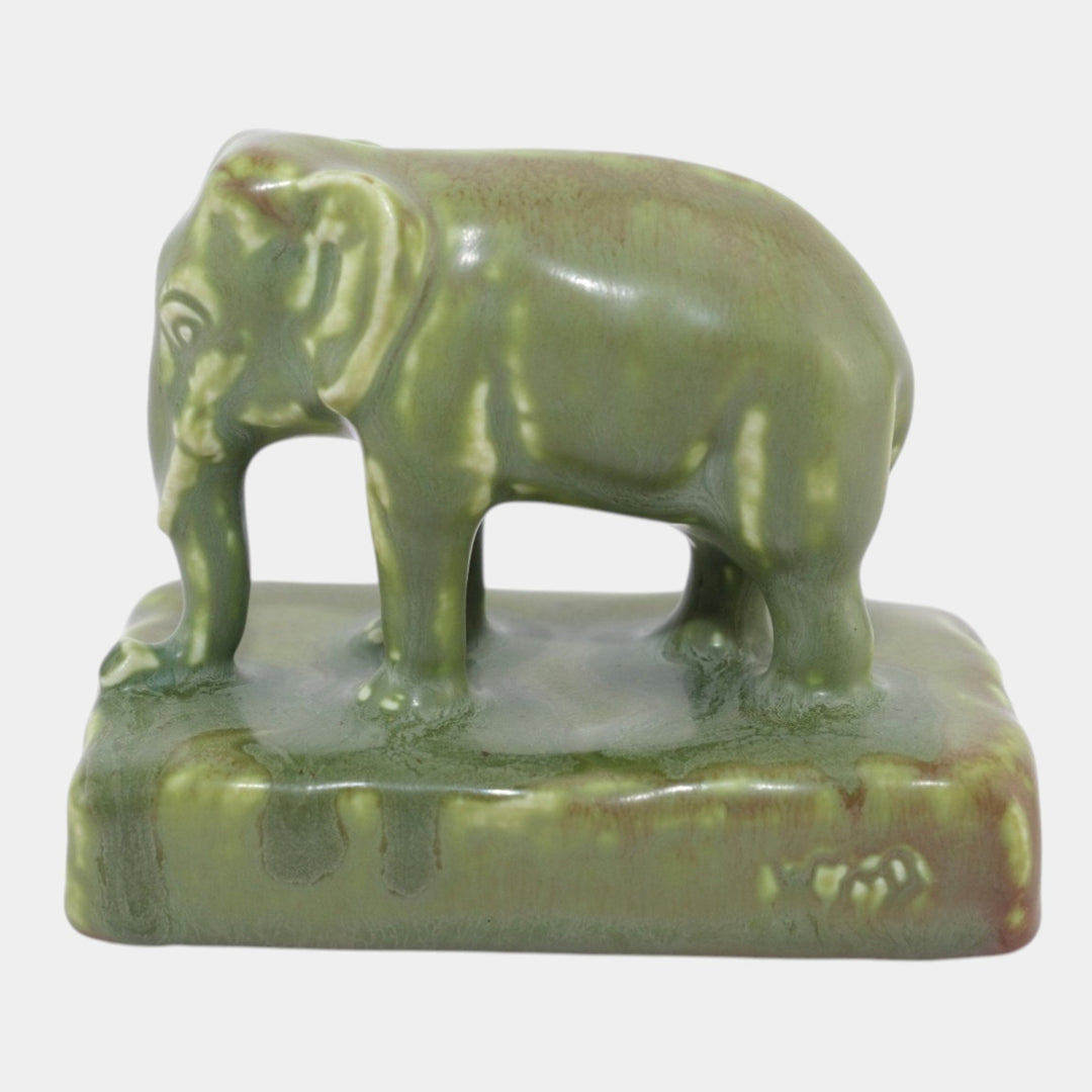 Rookwood 1930 Vintage Art Pottery Green Elephant Ceramic Paperweight Figurine 2797 - Just Art Pottery