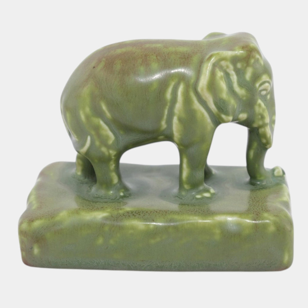 Rookwood 1930 Vintage Art Pottery Green Elephant Ceramic Paperweight Figurine 2797 - Just Art Pottery