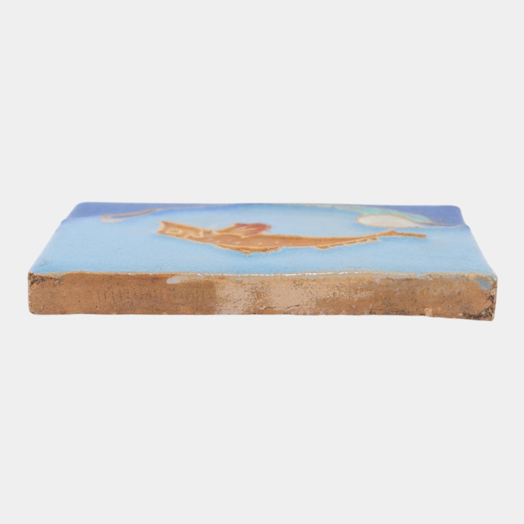 Mueller Mosaic Company Art Deco Pottery Orange Blue Leaping Fish Ceramic Tile