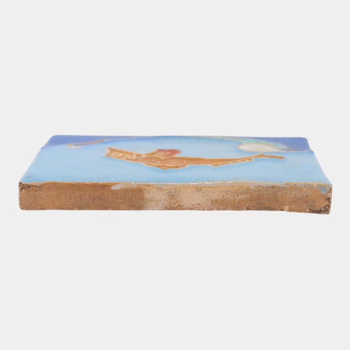 Mueller Mosaic Company Art Deco Pottery Orange Blue Leaping Fish Ceramic Tile