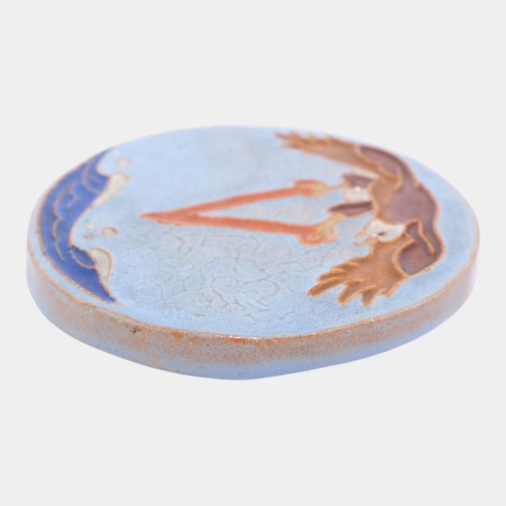 Mueller Mosaic Company Art Deco Pottery Blue Victory Eagle Ceramic Round Tile