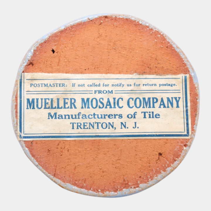 Mueller Mosaic Company Art Deco Pottery Blue Victory Eagle Ceramic Round Tile