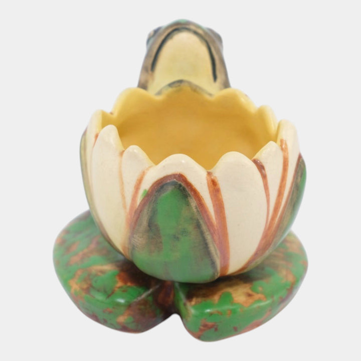 Weller Coppertone 1920s Arts and Crafts Pottery Frog On Lily Pad Ceramic Planter - Just Art Pottery