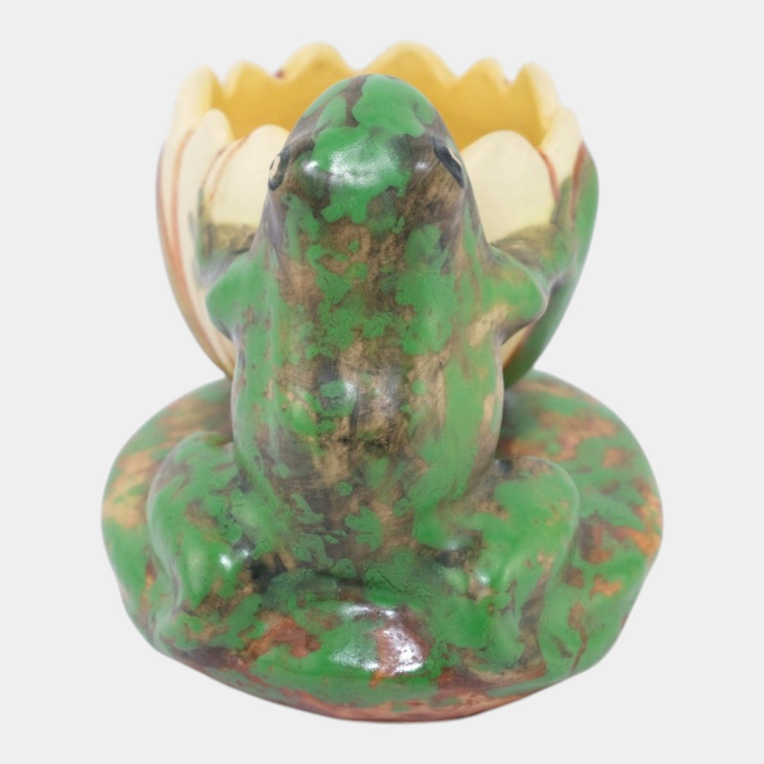 Weller Coppertone 1920s Arts and Crafts Pottery Frog On Lily Pad Ceramic Planter - Just Art Pottery