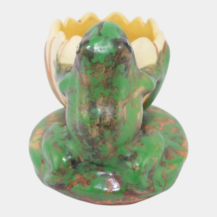 Weller Coppertone 1920s Arts and Crafts Pottery Frog On Lily Pad Ceramic Planter - Just Art Pottery