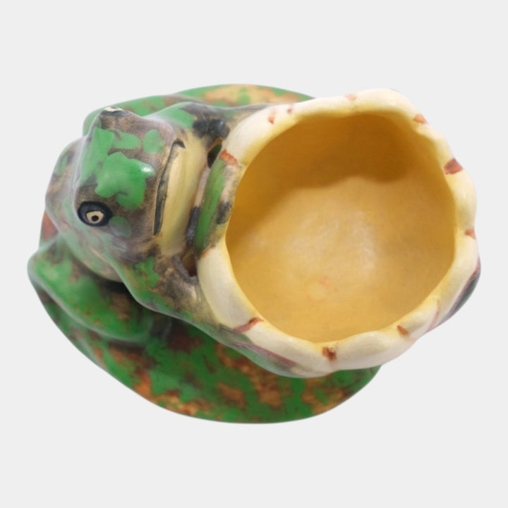 Weller Coppertone 1920s Arts and Crafts Pottery Frog On Lily Pad Ceramic Planter - Just Art Pottery