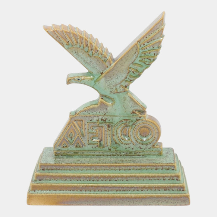 American Encaustic Tiling Company Art Deco Green Bird Logo Stepped Dealer Plaque