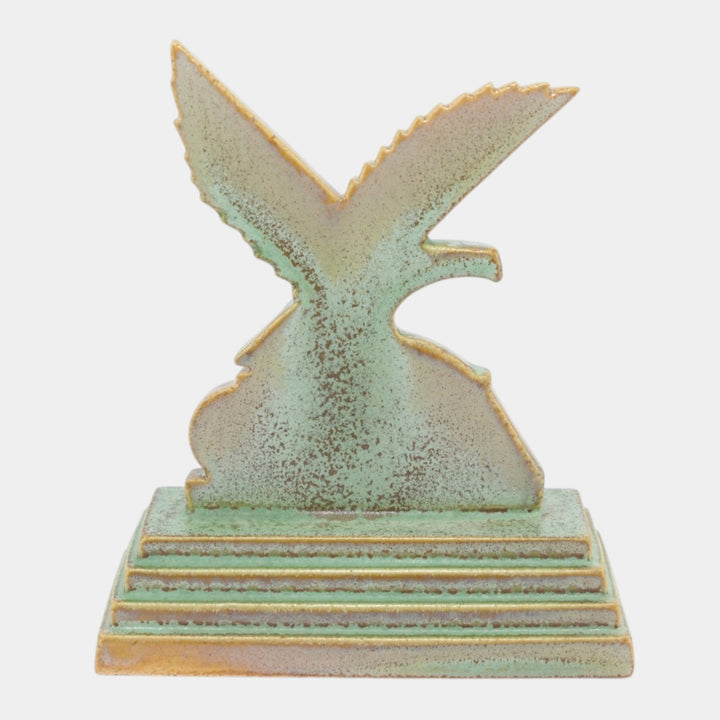 American Encaustic Tiling Company Art Deco Green Bird Logo Stepped Dealer Plaque