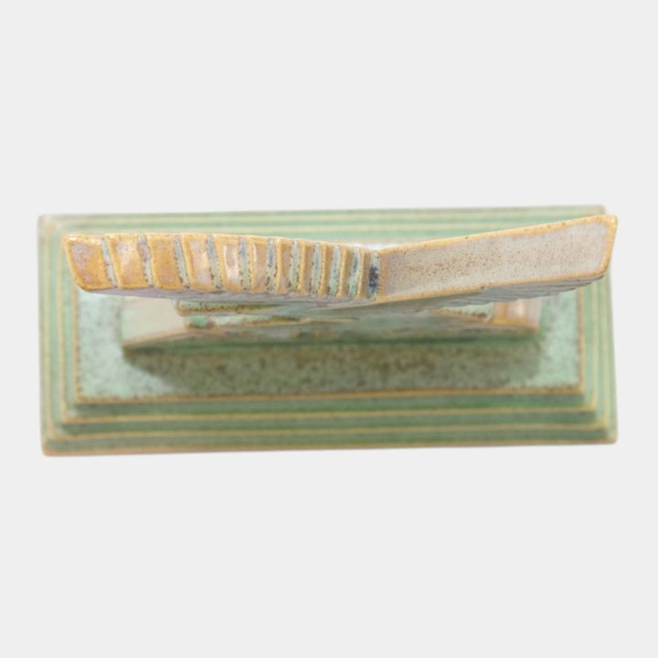 American Encaustic Tiling Company Art Deco Green Bird Logo Stepped Dealer Plaque