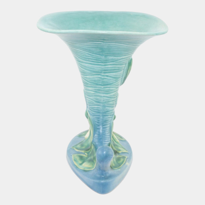 Roseville Water Lily Blue 1943 Mid Century Modern Ceramic Cornucopia 178-8 - Just Art Pottery