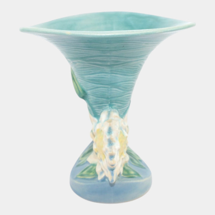 Roseville Water Lily Blue 1943 Mid Century Modern Ceramic Cornucopia 178-8 - Just Art Pottery