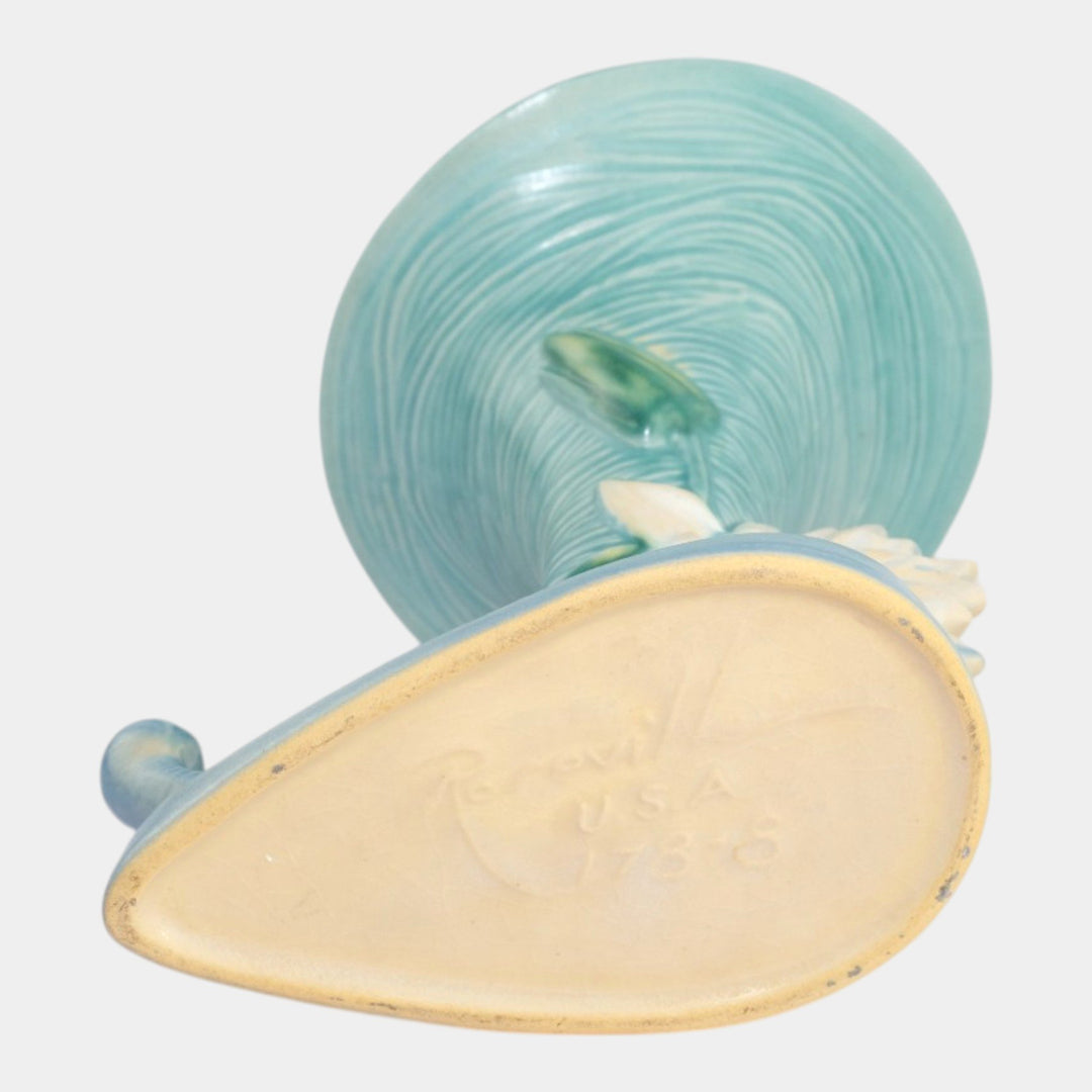 Roseville Water Lily Blue 1943 Mid Century Modern Ceramic Cornucopia 178-8 - Just Art Pottery
