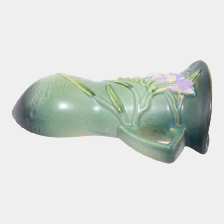 Roseville Freesia Green 1945 Mid Century Modern Pottery Ceramic Wall Pocket 1296-8 - Just Art Pottery