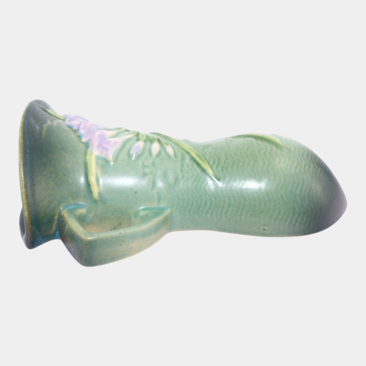 Roseville Freesia Green 1945 Mid Century Modern Pottery Ceramic Wall Pocket 1296-8 - Just Art Pottery