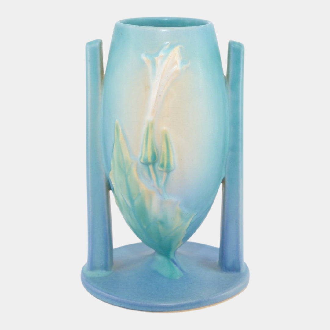 Roseville Thornapple Blue 1937 Vintage Art Pottery Ceramic Vase 816-8 - Just Art Pottery