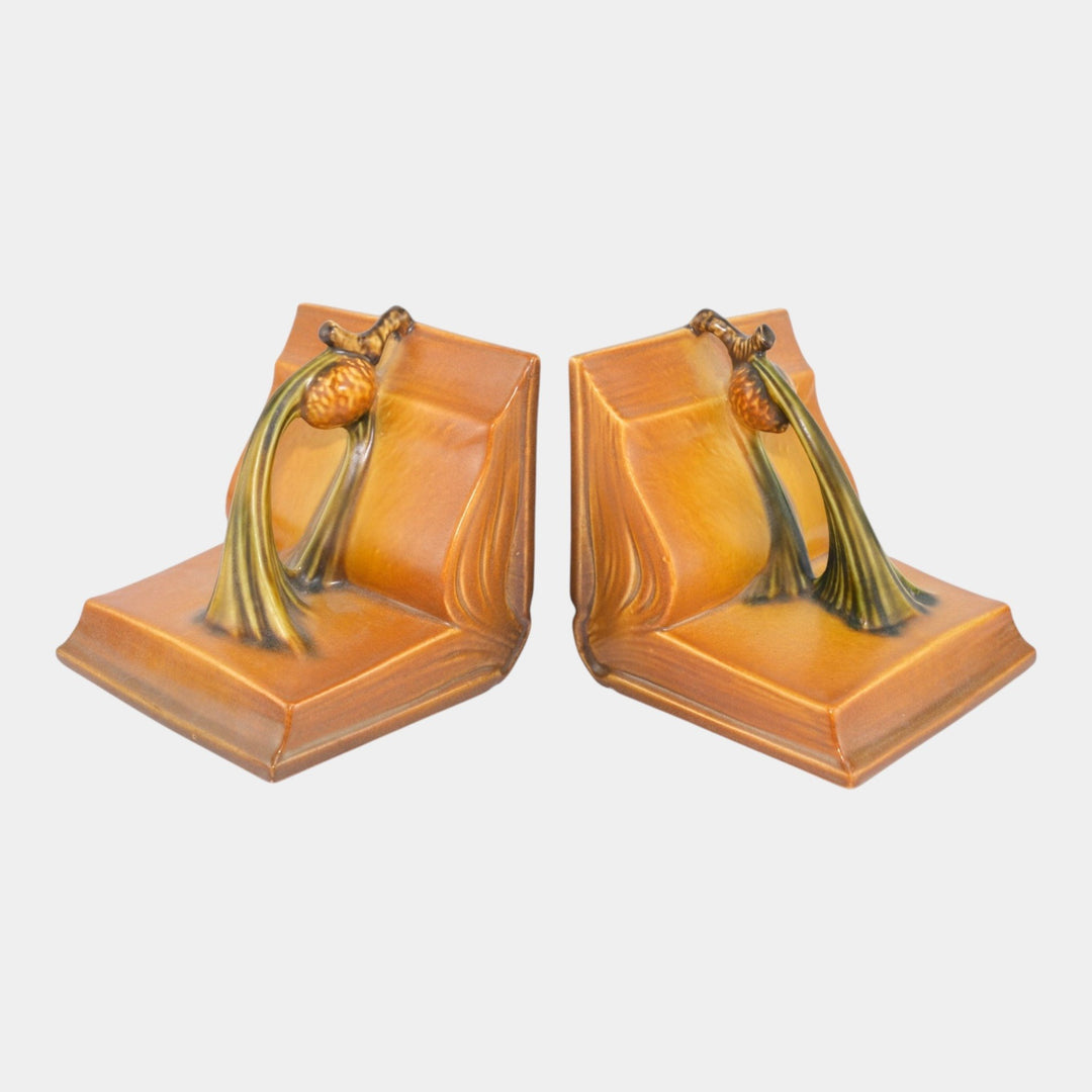 Roseville Pine Cone Brown 1936 Vintage Art Pottery Ceramic Bookends 1-4 - Just Art Pottery