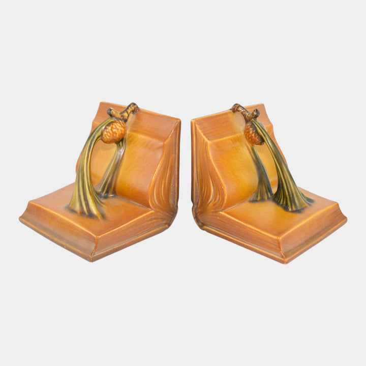 Roseville Pine Cone Brown 1936 Vintage Art Pottery Ceramic Bookends 1-4 - Just Art Pottery