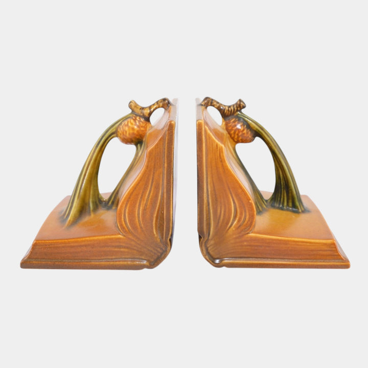 Roseville Pine Cone Brown 1936 Vintage Art Pottery Ceramic Bookends 1-4 - Just Art Pottery