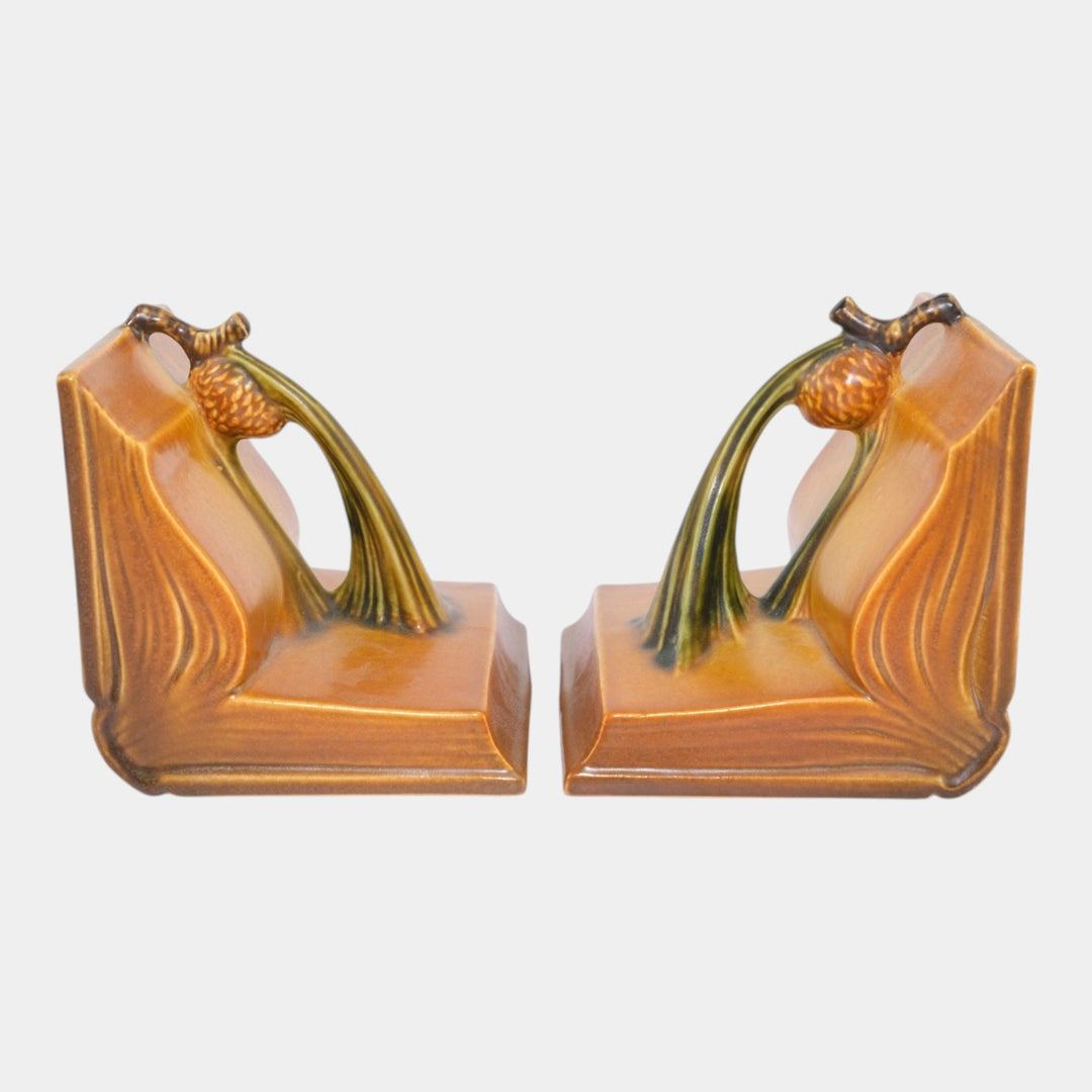 Roseville Pine Cone Brown 1936 Vintage Art Pottery Ceramic Bookends 1-4 - Just Art Pottery