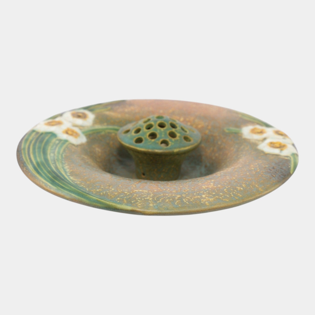 Roseville Jonquil 1931 Vintage Arts And Crafts Ceramic Flower Frog Bowl 98-10 - Just Art Pottery
