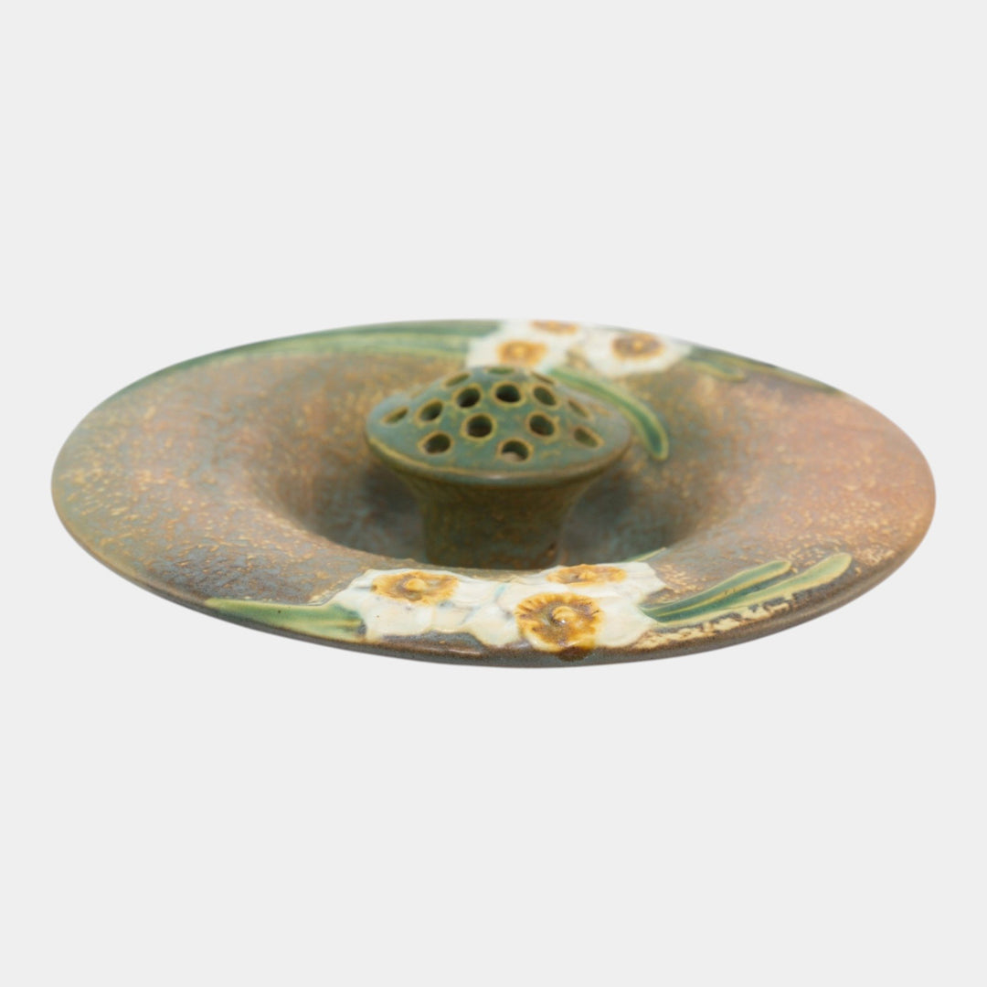 Roseville Jonquil 1931 Vintage Arts And Crafts Ceramic Flower Frog Bowl 98-10 - Just Art Pottery