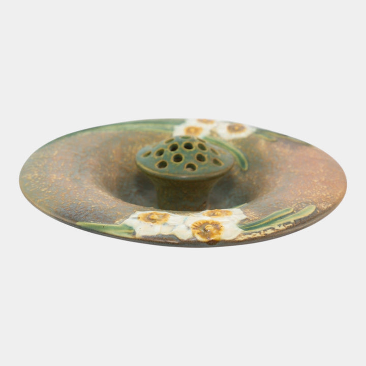 Roseville Jonquil 1931 Vintage Arts And Crafts Ceramic Flower Frog Bowl 98-10 - Just Art Pottery