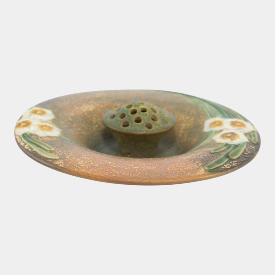 Roseville Jonquil 1931 Vintage Arts And Crafts Ceramic Flower Frog Bowl 98-10 - Just Art Pottery