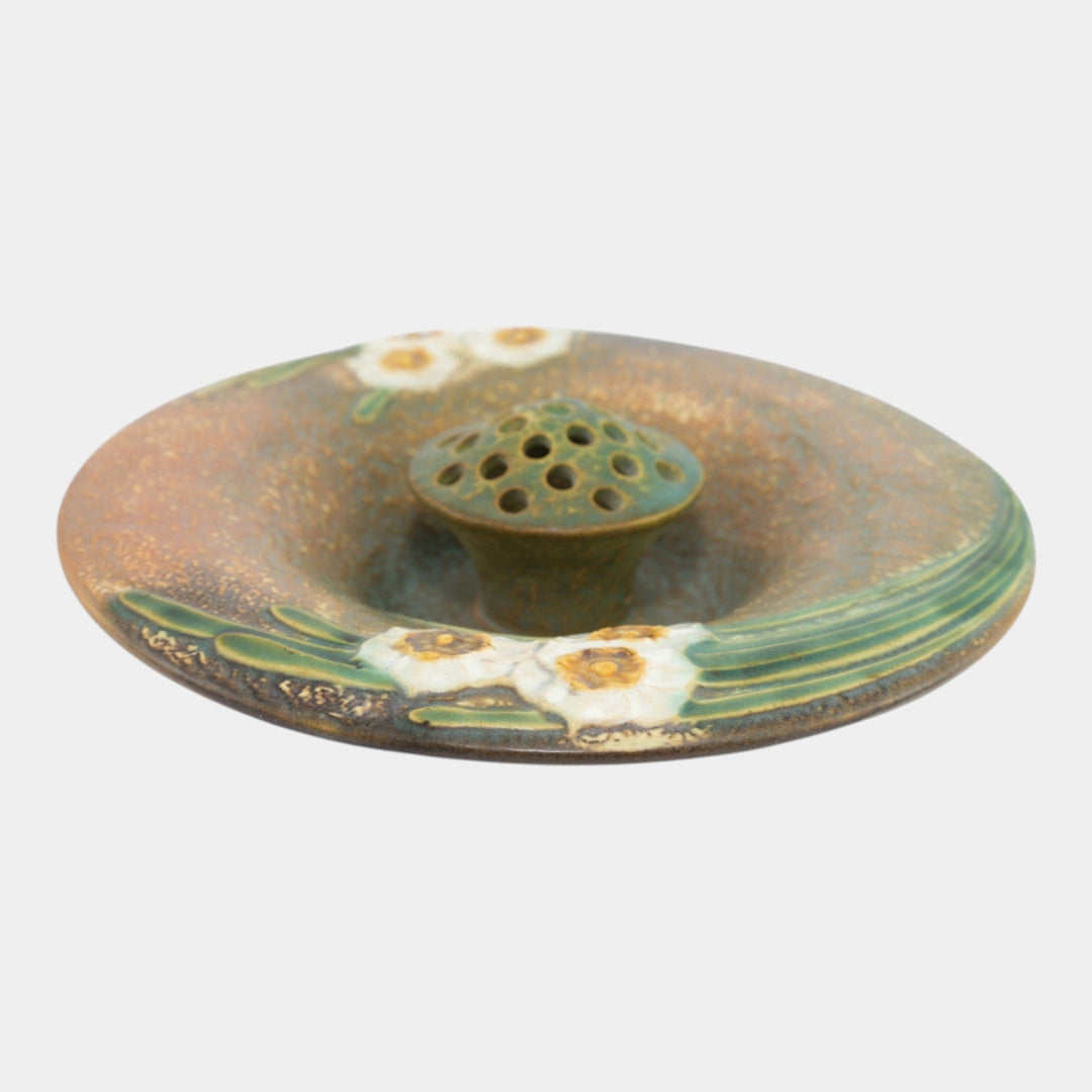 Roseville Jonquil 1931 Vintage Arts And Crafts Ceramic Flower Frog Bowl 98-10 - Just Art Pottery
