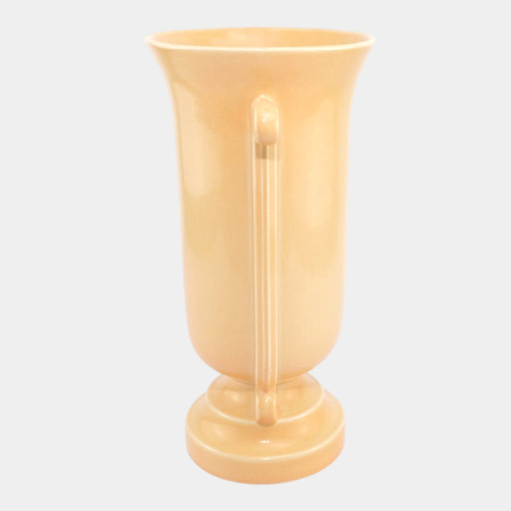 Abingdon Mid Century Art Deco Pottery Peach Glaze Handled Ceramic Vase - Just Art Pottery