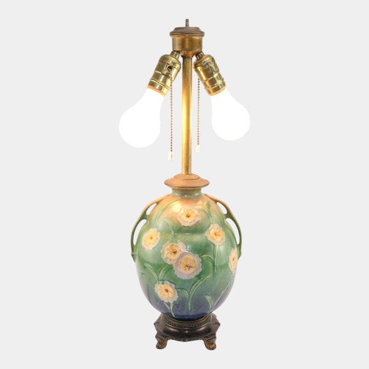 Roseville Floral Motif 1930s Vintage Art Deco Pottery Ceramic Factory Lamp - Just Art Pottery