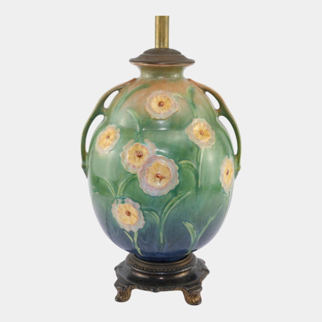 Roseville Floral Motif 1930s Vintage Art Deco Pottery Ceramic Factory Lamp - Just Art Pottery