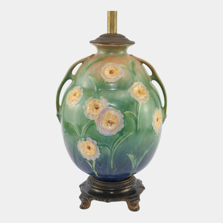 Roseville Floral Motif 1930s Vintage Art Deco Pottery Ceramic Factory Lamp - Just Art Pottery