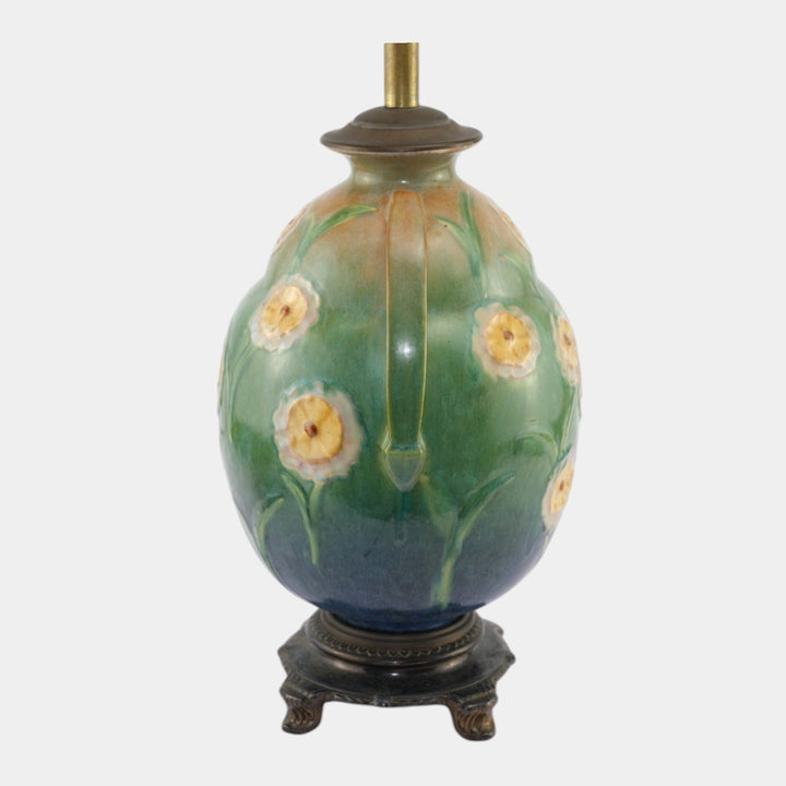 Roseville Floral Motif 1930s Vintage Art Deco Pottery Ceramic Factory Lamp - Just Art Pottery
