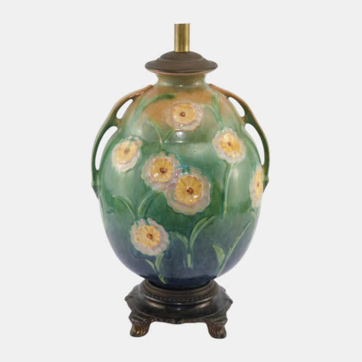 Roseville Floral Motif 1930s Vintage Art Deco Pottery Ceramic Factory Lamp - Just Art Pottery