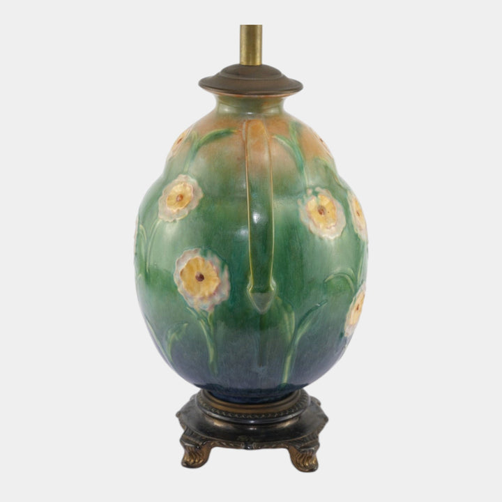 Roseville Floral Motif 1930s Vintage Art Deco Pottery Ceramic Factory Lamp - Just Art Pottery