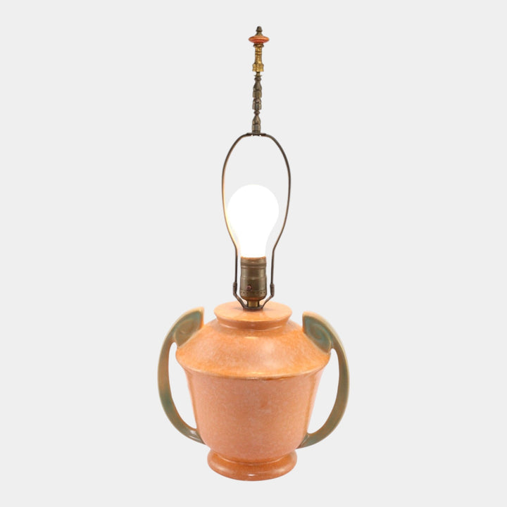 Roseville 1930s Vintage Art Deco Pottery Orange Green Ceramic Factory Lamp - Just Art Pottery