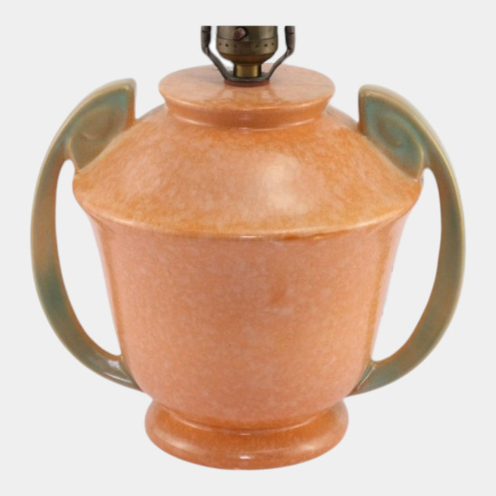 Roseville 1930s Vintage Art Deco Pottery Orange Green Ceramic Factory Lamp - Just Art Pottery